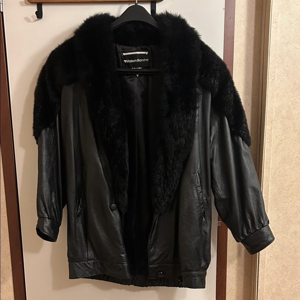 Marvin Richards Black Leather Jacket with Fur Collar